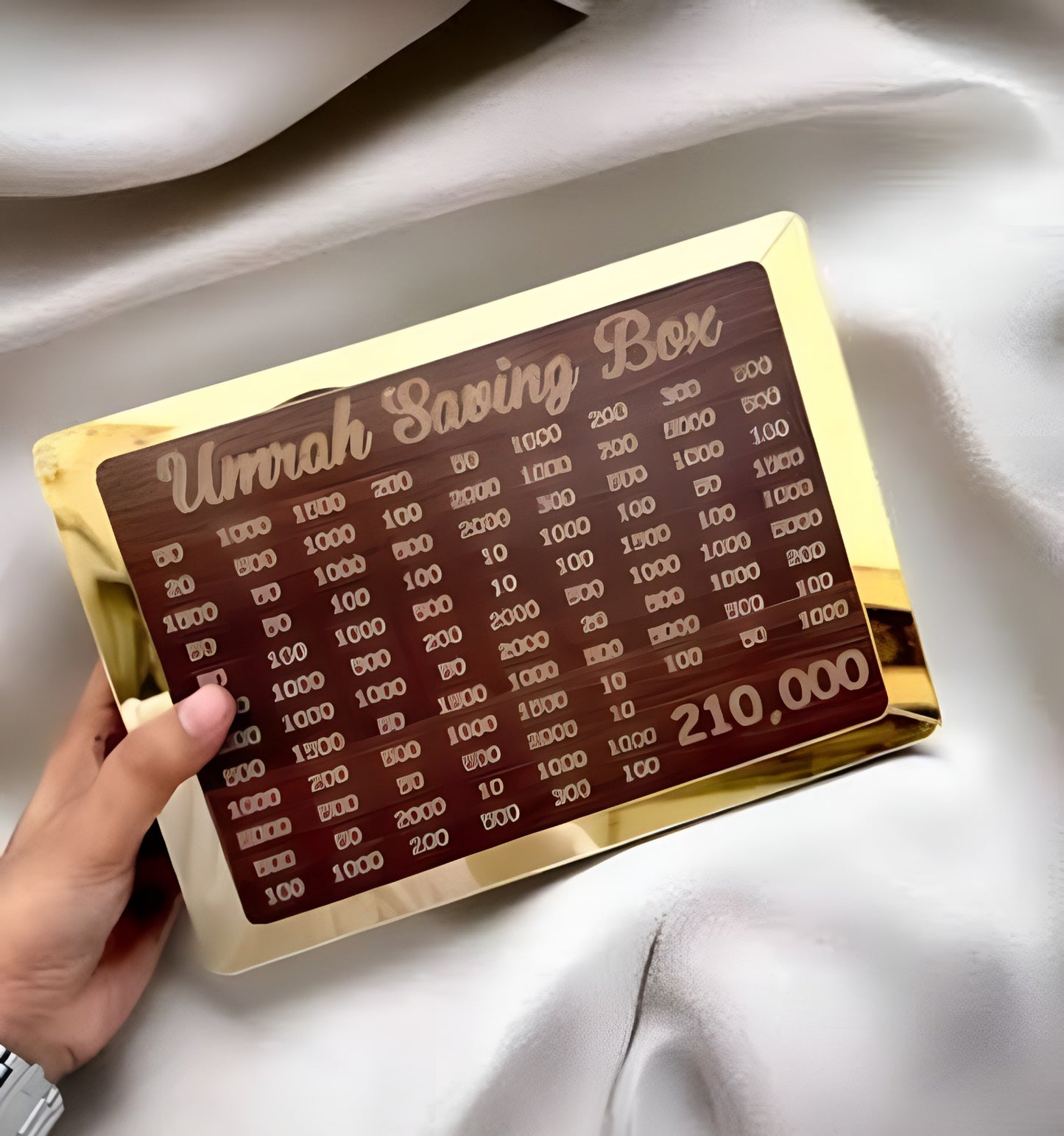 Wooden Umrah Saving Box | Premium Money Box with 210,000 Goal Tracker