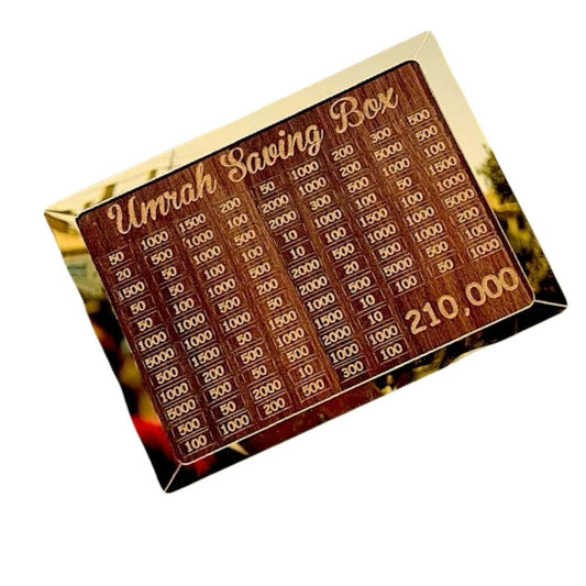Wooden Umrah Saving Box | Premium Money Box with 210,000 Goal Tracker